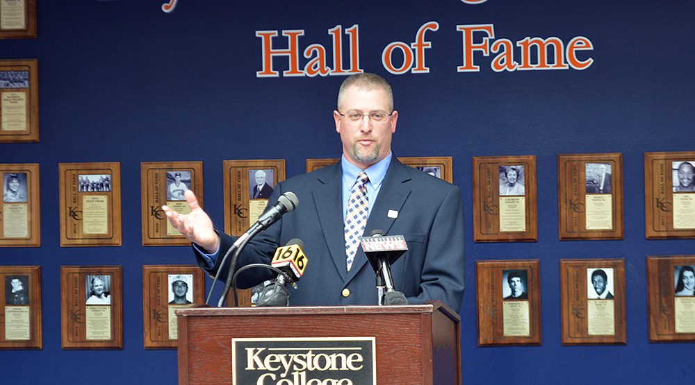 Justin Higgins at his introductory news conference